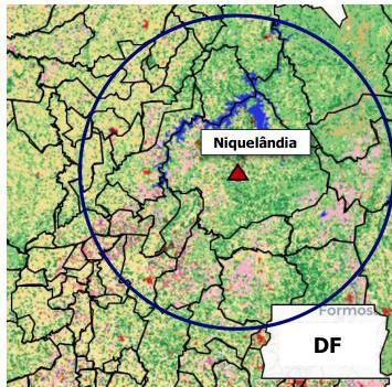 Mapa de uso do solo da região, predominância de pastagem